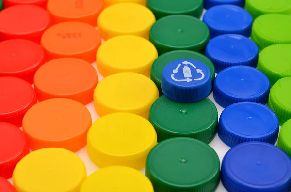 plastic drink caps for waste recycling close-up