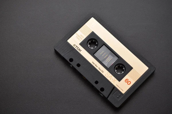 Retro Tape Recorder Cassette Magnetic Film Black Background Editorial License — Stock Photo, Image