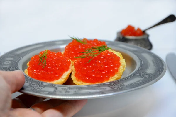 Lanches Caviar Vermelho Perto — Fotografia de Stock