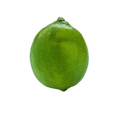 Beyaz arka planda izole edilmiş yeşil limon meyvesinin yakın çekimi. Yan görünüm