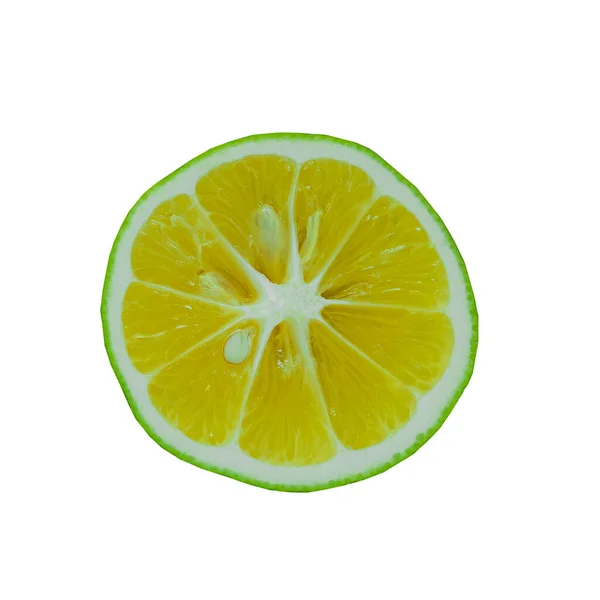 Corte Amarelo Redondo Limão Verde Isolado Fundo Branco Close — Fotografia de Stock