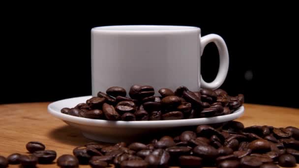 Primer Plano Una Taza Blanca Platillo Con Café Sobre Fondo — Vídeos de Stock