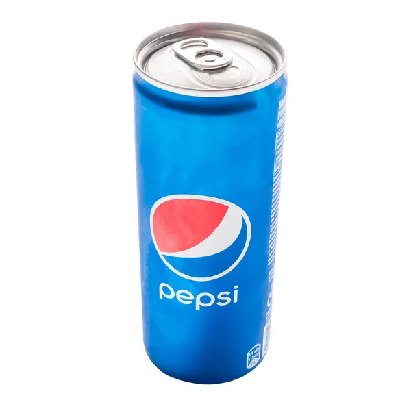 Narrow 250Ml Can Pepsi Insulated White Background Front View Top — Stock Photo, Image