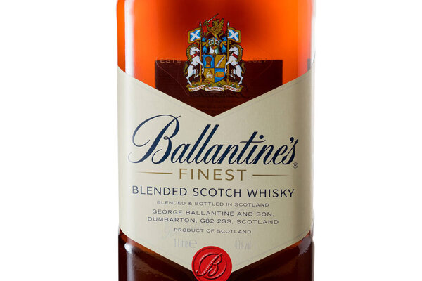 Ballantine's Blended Scotch Whisky. Finest Series Scotch Whisky produced by George Ballantine and Son in Dumbarton, Scotland. Close-up. Russia, Krasnodar, December 15, 2021