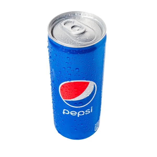 Aluminum 250Ml Can Pepsi Water Drops Isolated White Background Front — Stock Photo, Image