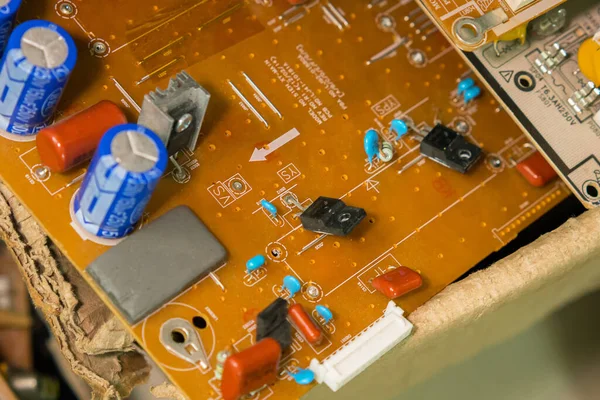 Orange Board Modern Transistors Chips Close Electronics Repair Shop — Stock Fotó