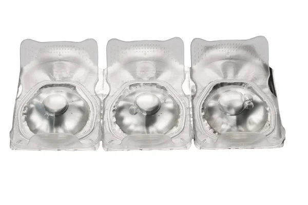 Packaged Contact Lenses Daily Wear Insulated White Background Set Three — стоковое фото