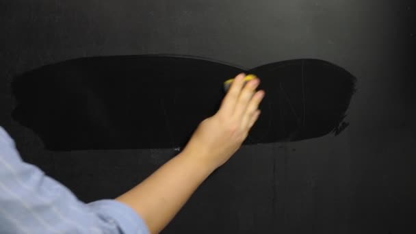 Woman Hand Damp Sponge Erases Word Omicron Written Chalk Black — Stock Video