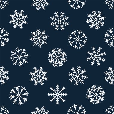 Koyu mavi zemin üzerine beyaz kar taneleri ile Seamless Modeli.