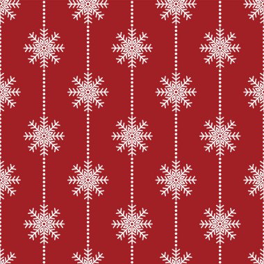 Kızıl Kar Taneleri Şablonu. Noktalar Üzerinde Beyaz Kar Taneleriyle Şenlikli Arkaplan.