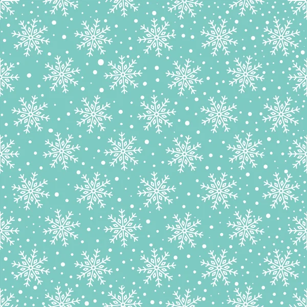 Modèle sans couture d'hiver avec des flocons de neige blancs tombant sur fond bleu ciel. — Image vectorielle