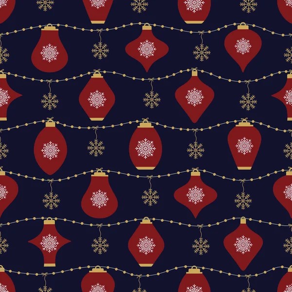 Seamless Pattern with Strings of Hanging Lanterns and Snowflakes. — ストックベクタ
