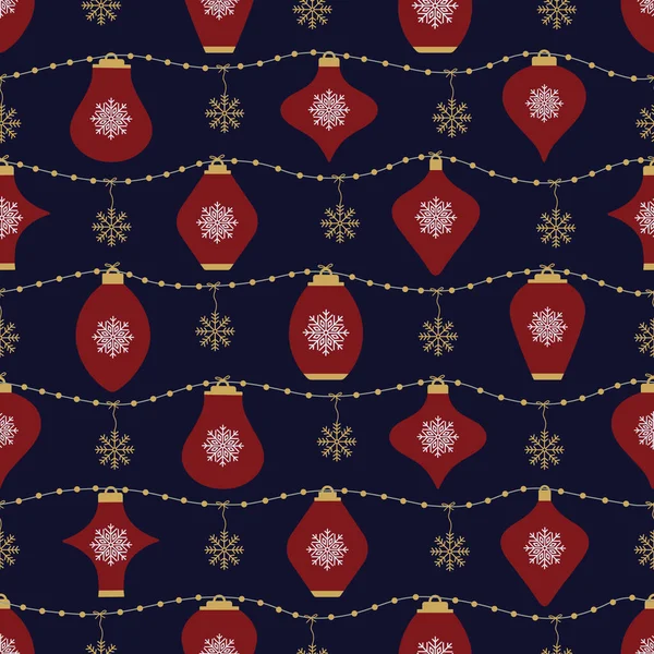 Seamless Pattern with Strings of Hanging Lanterns and Snowflakes. — Stockvektor