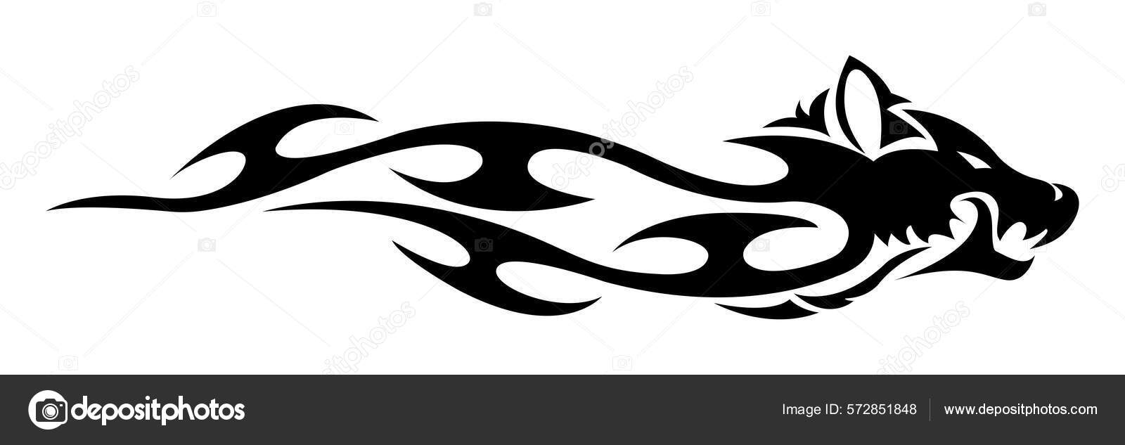 Wolf and symmetric tribals Royalty Free Vector Image