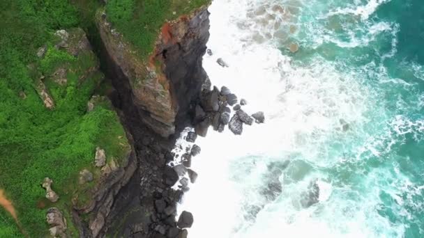 Vue Aérienne Une Falaise Côtière Rocheuse Dans Une Zone Naturelle — Video