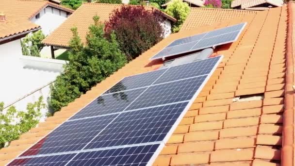 Solar Panels Roof Drone View Navarre Spain Europe Environment Technology — Stockvideo