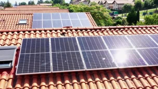 Solar Panels Roof Drone View Navarre Spain Europe Environment Technology — Vídeo de Stock