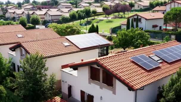 Solar Panels Roof Drone View Navarre Spain Europe Environment Technology — Stock video