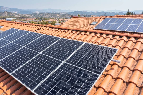 Solar Panels Roof Drone View Navarre Spain Europe Environment Technology — Fotografia de Stock