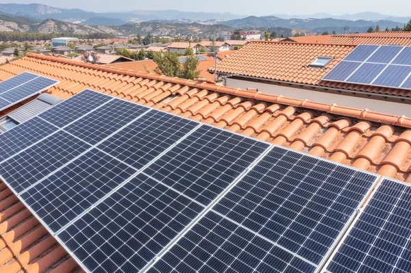 Solar Panels Roof Drone View Navarre Spain Europe Environment Technology — Fotografia de Stock