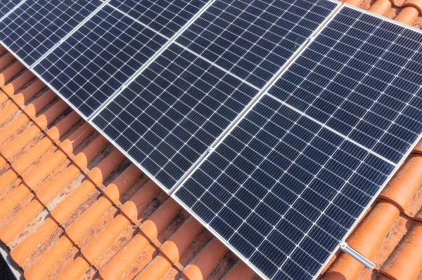Solar Panels Roof Drone View Navarre Spain Europe Environment Technology — ストック写真