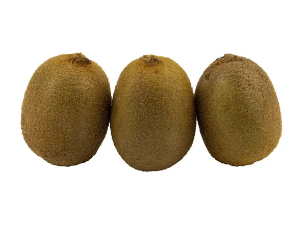 Tres frutos enteros de Kiwi aislados sobre fondo blanco . — Foto de Stock