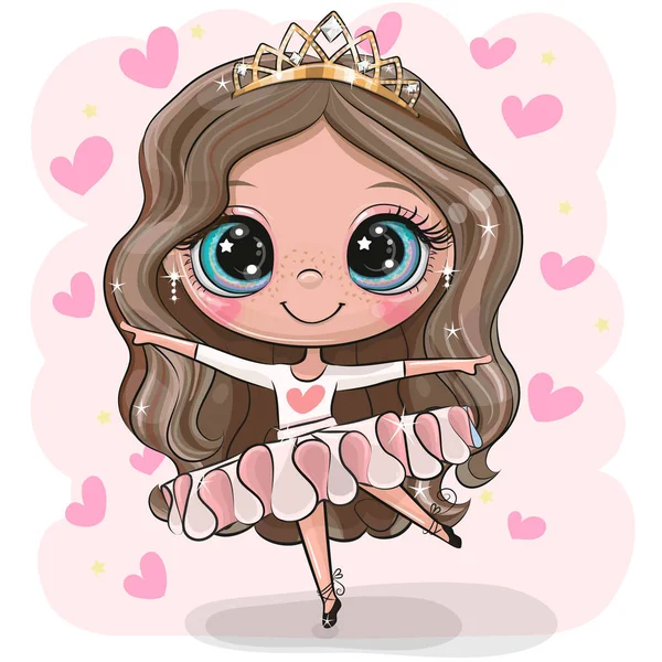 Leuke Cartoon Ballerina Een Roze Achtergrond — Stockvector