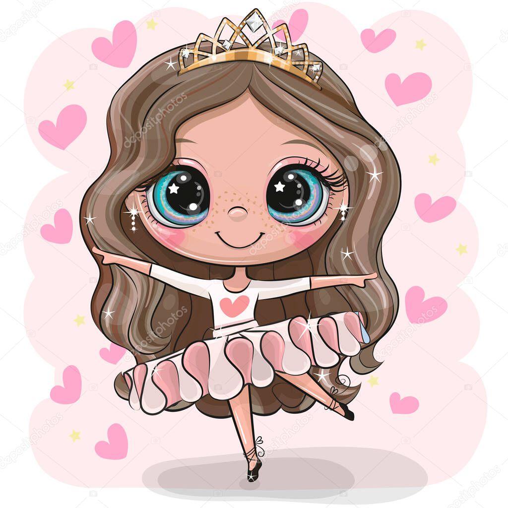 Cute Cartoon Ballerina on a pink background