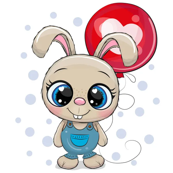 Carte Voeux Lapin Dessin Animé Mignon Avec Ballon Rouge — Image vectorielle