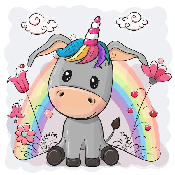 Cute Cartoon Donkey Horn Unicorn — 스톡 벡터
