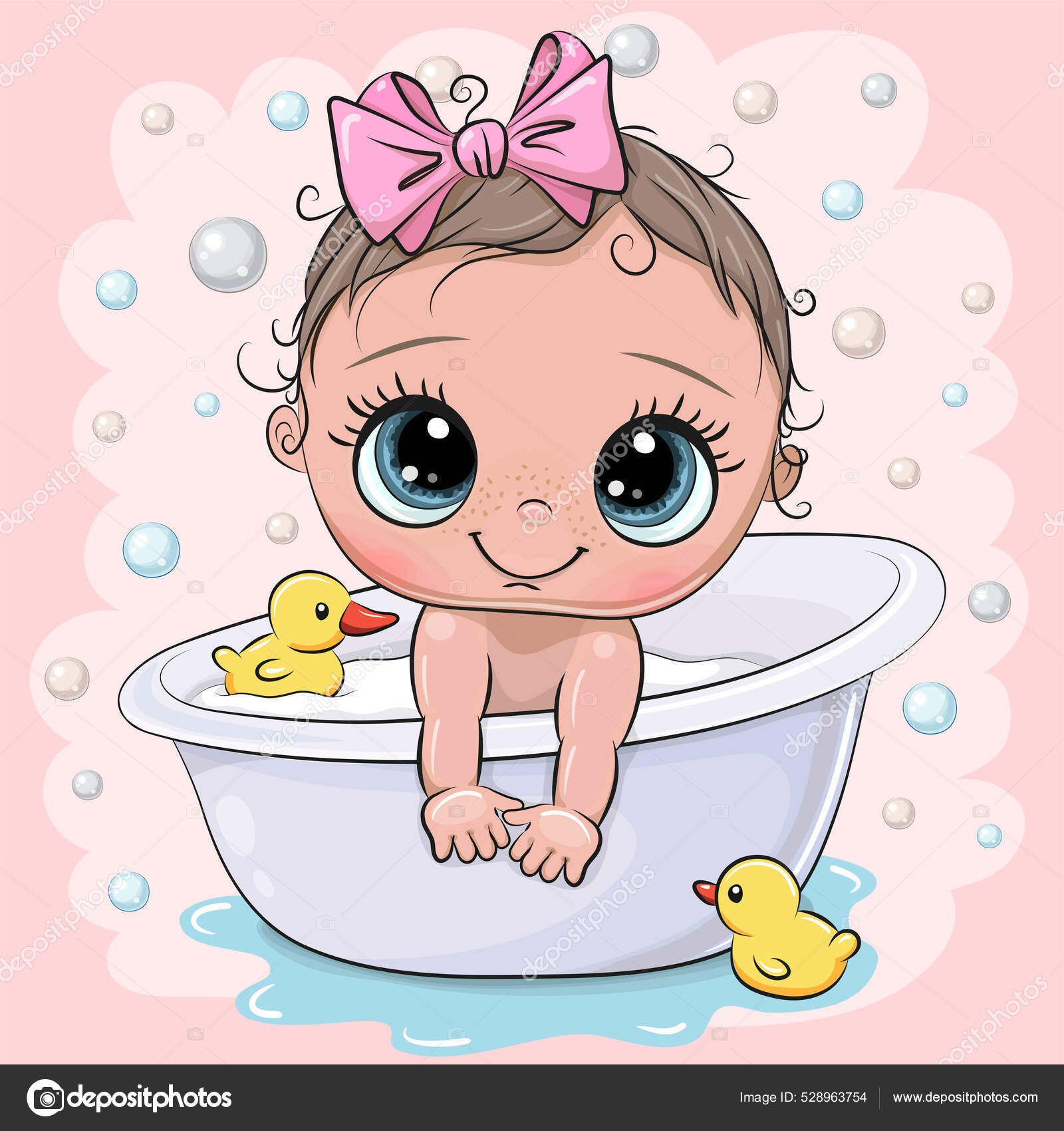 Bonito Desenho Animado Bebê Menina Banheiro vetor(es) de stock de