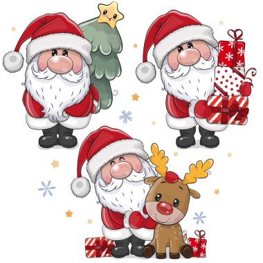 Beyaz bir arka planda şirin Noel Baba çizgi filmi seti.