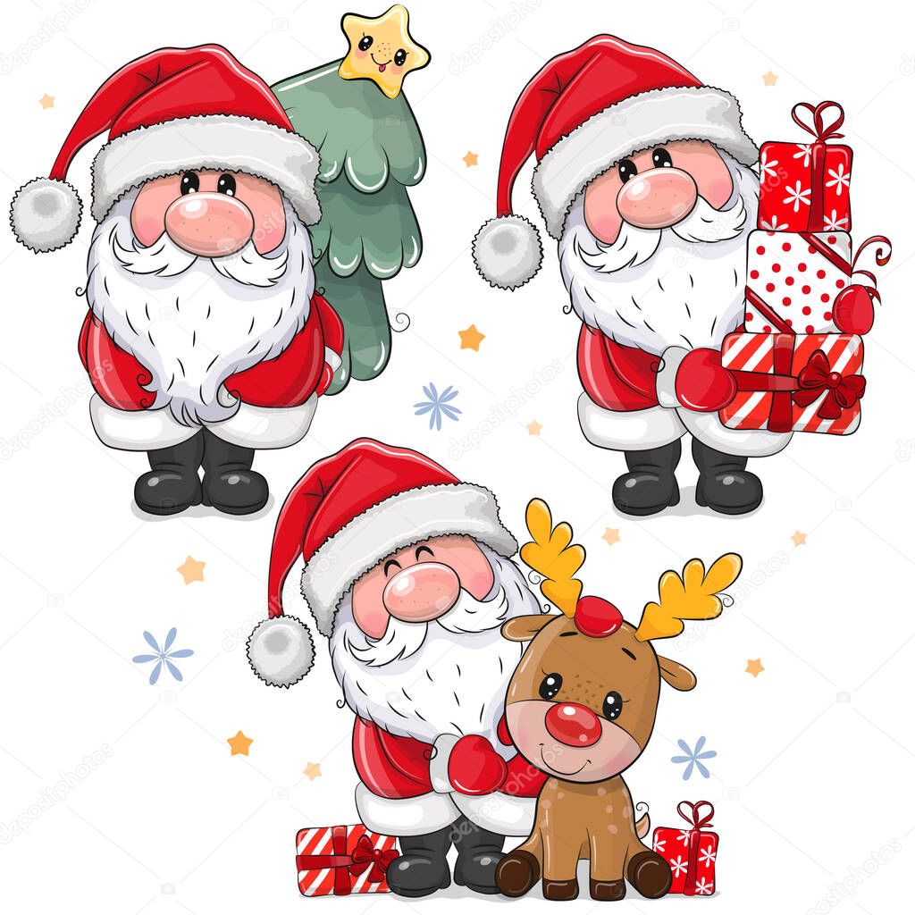 Christmas set with Cute Cartoon Santa Claus on a white background