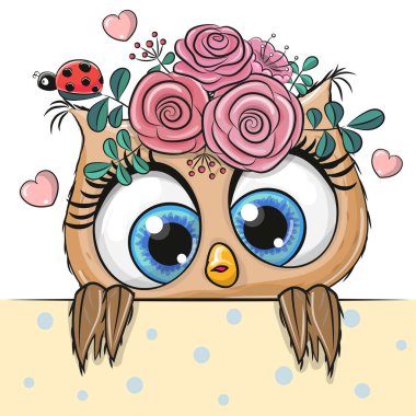 Sevimli tebrik kartı Kalpli Çizgi Baykuş