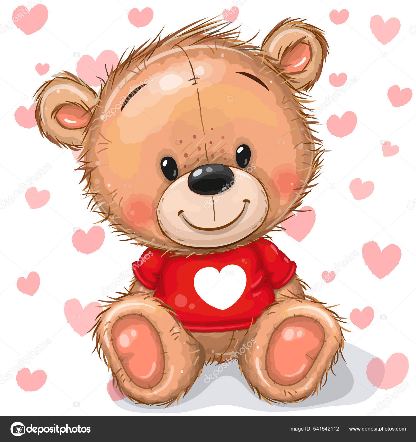 Rysunek Teddy Bear Odizolowany Tle Serca Grafika wektorowa od