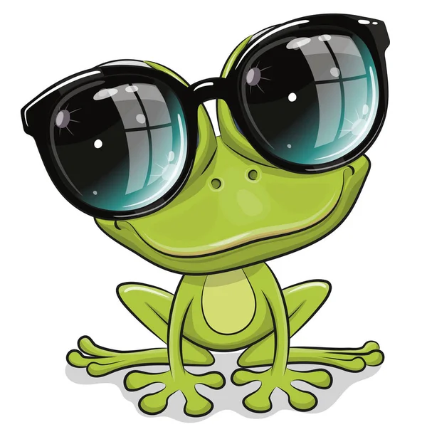 Cute Cartoon Frog Sun Glasses Isolated White Background — Stock Vector