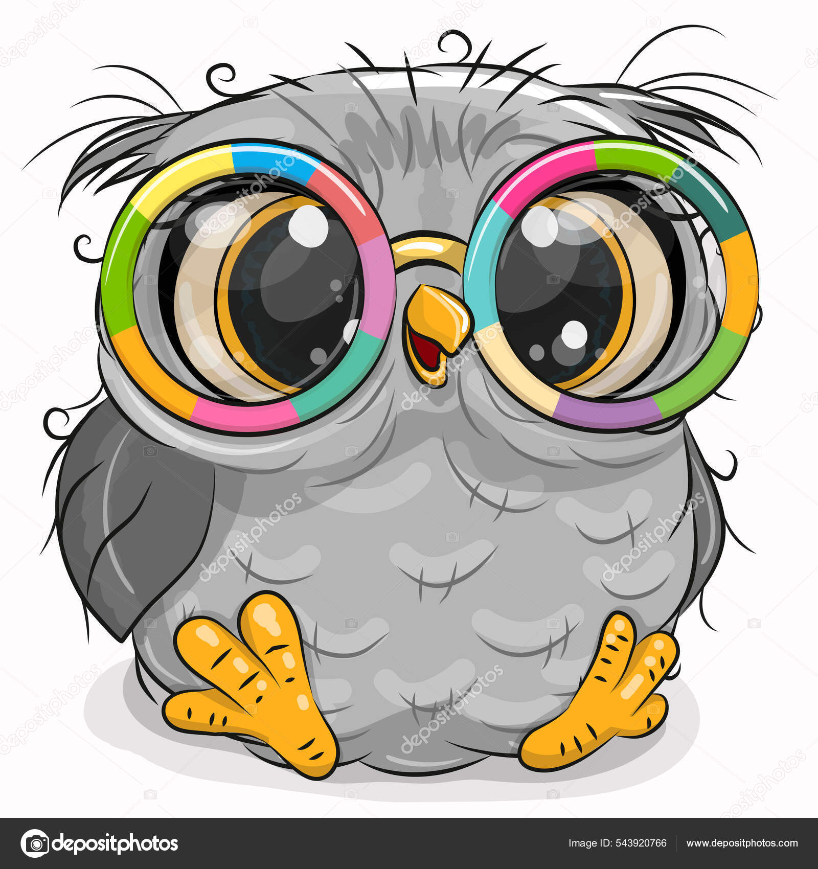 Image vectorielle Mignon Hibou Bande Dessinée Dans Des Lunettes  Multicolores Sur Fond par ©Reginast777 - 543920766, image size:1600x1700
