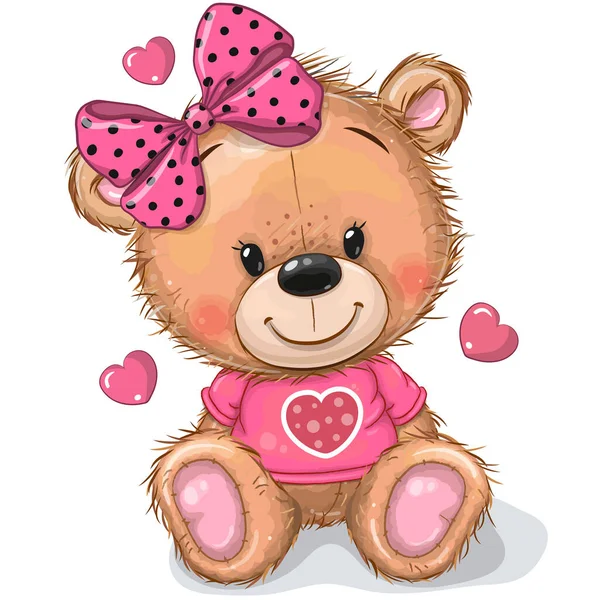 Cute Cartoon Teddy Bear Girl Dengan Bow Terisolasi Pada Backgroun Grafik Vektor