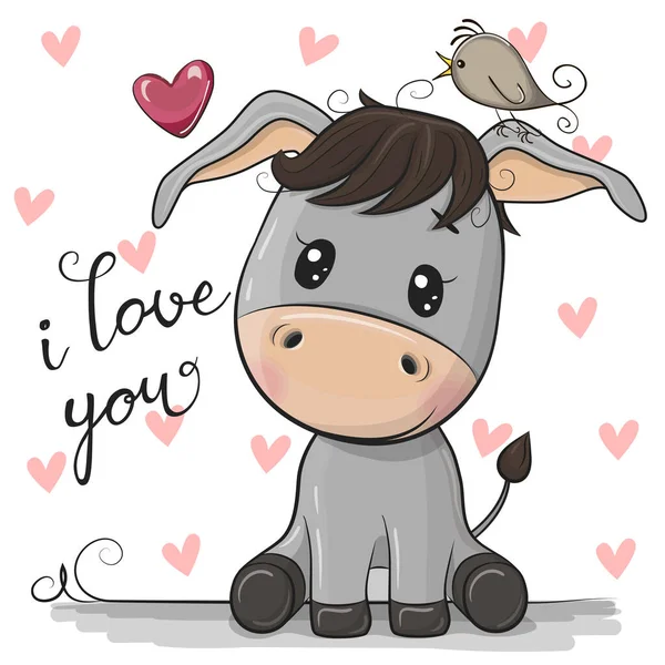Tecknad Donkey Med Hjärtan Vit Bakgrund — Stock vektor
