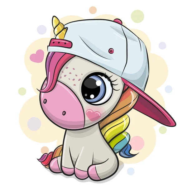 可爱的卡通独角兽 头戴蓝色和粉色的帽子 — 图库矢量图片
