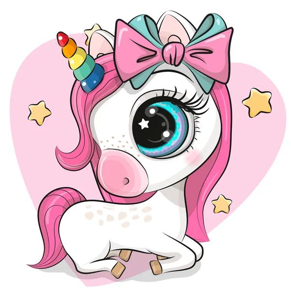 Drăguț Desen Animat Unicorn Coamă Roz Arc Fundal Cardiac Roz Ilustrație de stoc