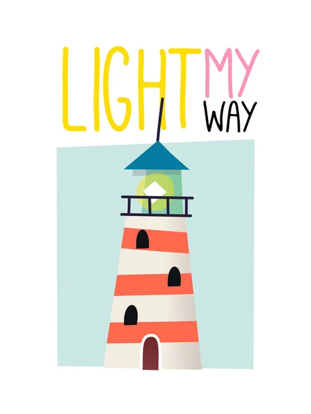 Cartoon Image Slogan Lighthouse Lighting Way Perfect Design Labels Thot — Vector de stock