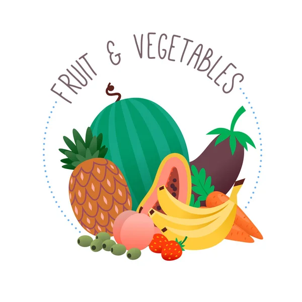 Rotulagem Círculo Para Seção Frutas Legumes Uma Mercearia Mercado Online —  Vetores de Stock