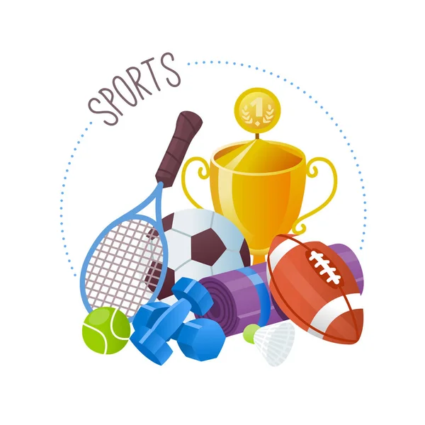 Collection Sports Equipment Commonly Sold Supermarket Circle Label Sports Goods — Image vectorielle