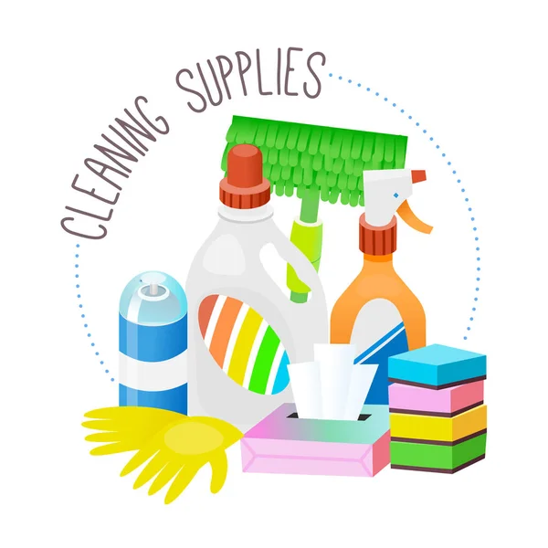 Coleta Equipamentos Para Tarefas Domésticas Material Limpeza Bens Sanitários Para —  Vetores de Stock