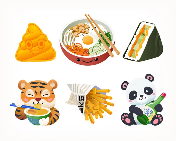 Traditional Dishes South Korea Cuisine Isolated Vector Images Food Snacks — 스톡 벡터