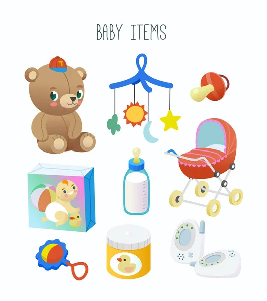 Collection Baby Items Supplies Upbringing Baby Goods Sold Baby Section — Vector de stock