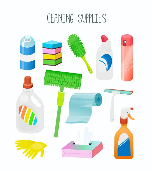 Collection Equipment Housework Cleaning Supplies Sanitary Goods Household Logo Cleaning — Vettoriale Stock