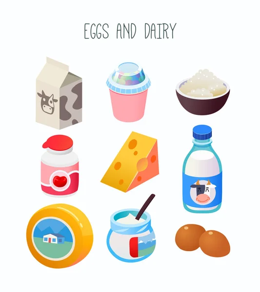 Collection Goods Dairy Department Grocery Store Online Marketplace Isolated Vector Стоковая Иллюстрация