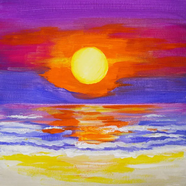 Disegno Alba Tramonto Sul Mare Luminoso Nuvole Gialle Rosse Riflessi — Foto Stock